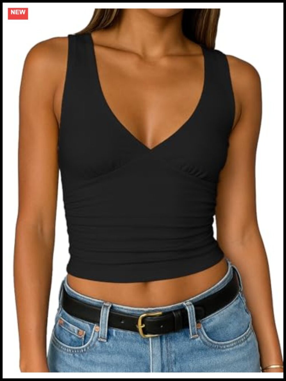 Y2K Deep V Neck Double Lined Crop Tank Top Sleeveless Slim Fit Going Out